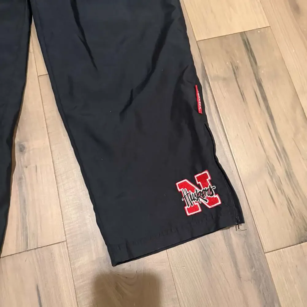 Vintage Red Oak Sportswear Nebraska Cornhuskers Lined Wind Pants Black Size Larg